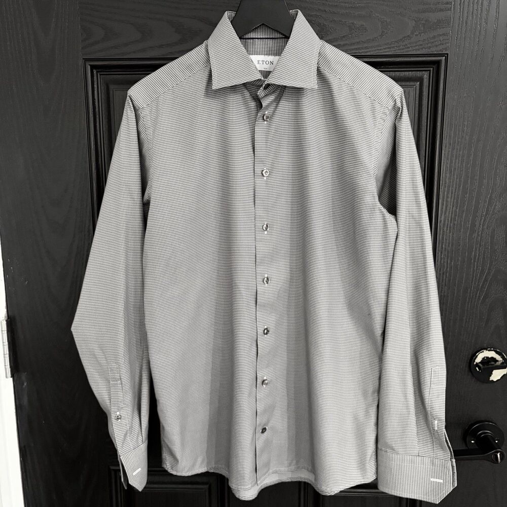 ETON Mens Slim Checked Dress Shirt Size 39 15.5 Grey